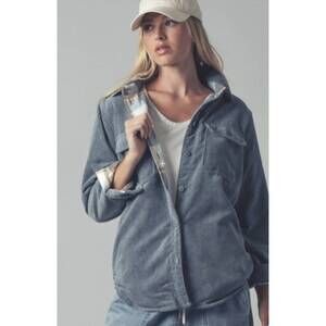 NEW TREND:NOTES cord & plaid shacket in blue